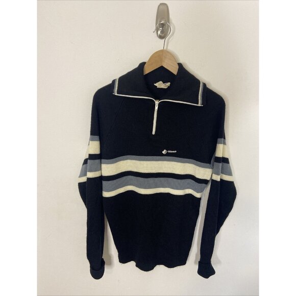 Vintage All Canada Curling Men M Wool Blend Knit Sweater Pullover Black Hipster - Picture 1 of 6